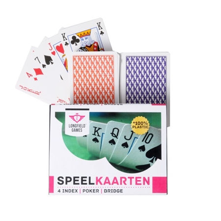 Spillekort Longfield 2 sett 100% plastik Bridge - Poker